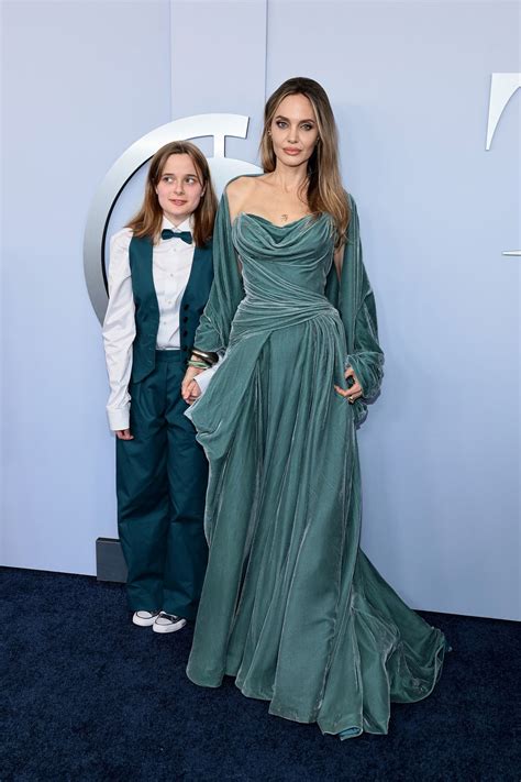 angelino versace|Angelina Jolie Stuns at the Tony Awards in a Teal Velvet Gown.